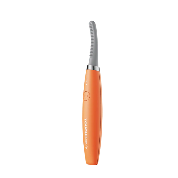Rizador de pestañas con calor TOUCHBeauty naranja con peine de silicona, vista frontal