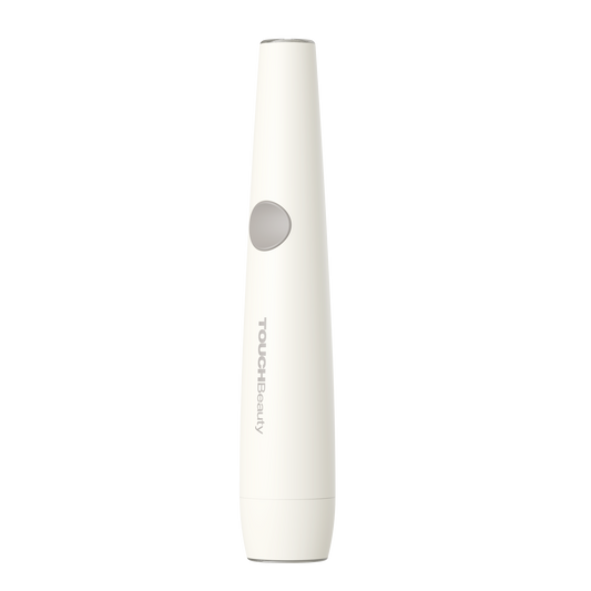 Lápiz de fototerapia TOUCHBeauty SPOT en blanco, con el botón de función en el cuerpo