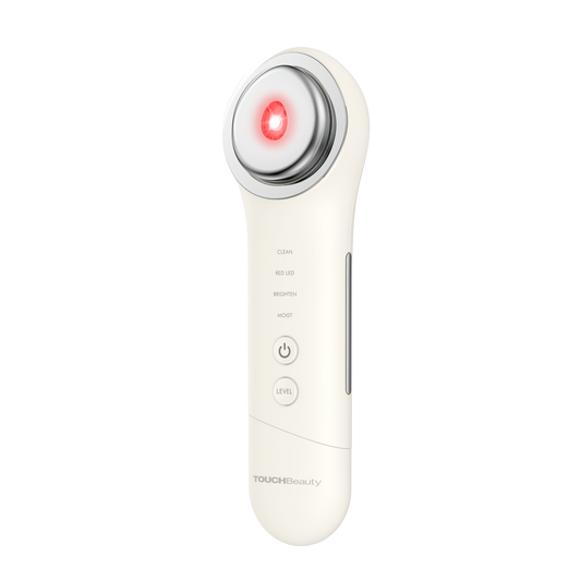 Potenciador de absorción TOUCHBeauty BOOST con la luz roja encendida en el cabezal